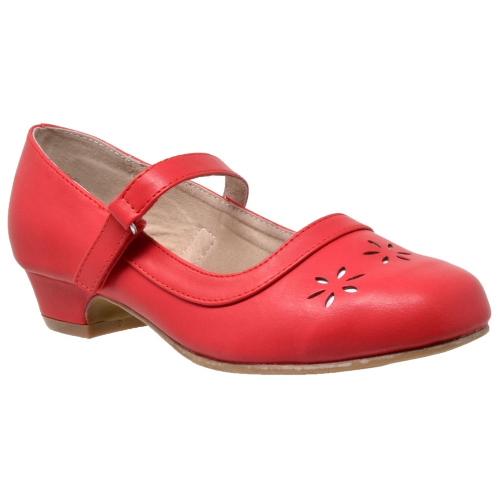 Red Mary Janes Single Strap Floral Cutout